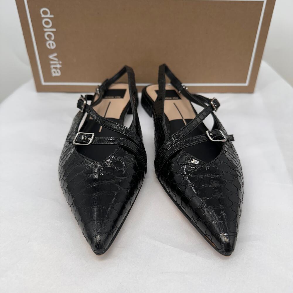 DOLCE VITA Pamla Midnight Snake Embossed Flat in Black // 8 - Picture 4 of 10